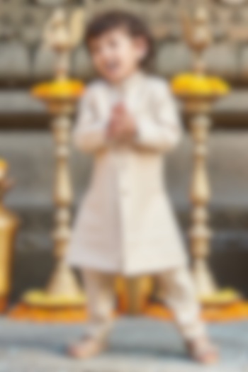 Beige Embroidered Achkan Jacket Set For Boys by All Boy Couture