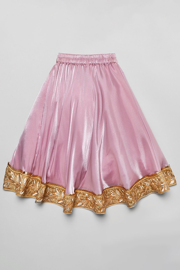 Pink Glass Tissue Embroidered Lehenga Set For Girls by BYB PREMIUM at Pernia's Pop Up Shop