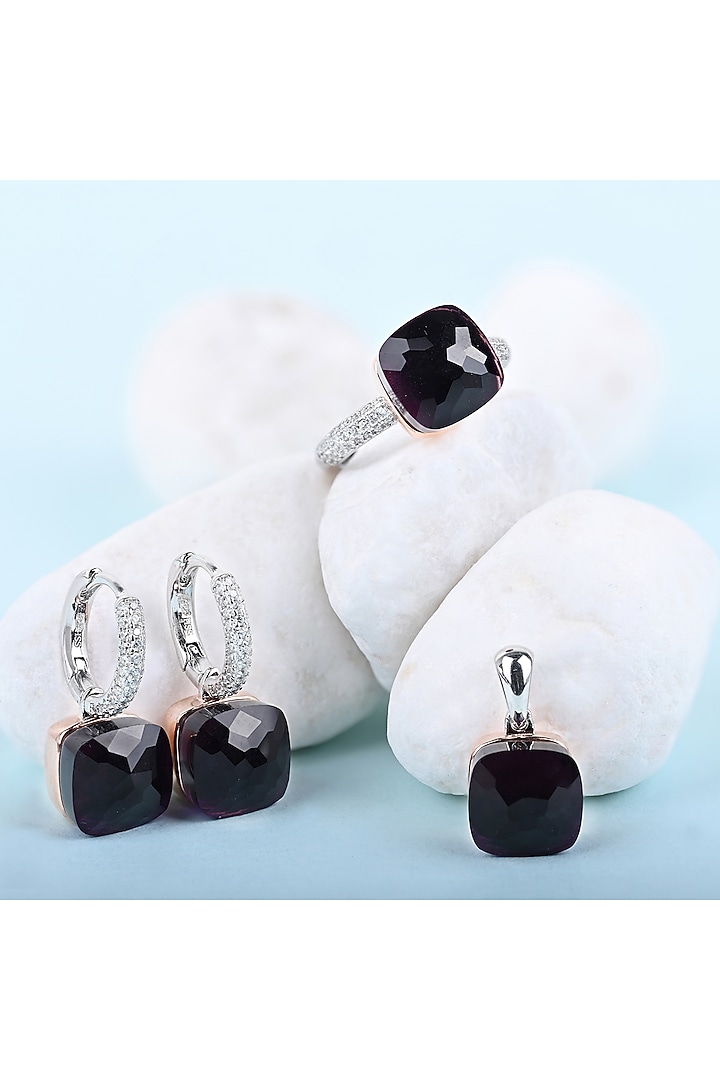 Rose Gold Finish Purple Stone & Zircon Pendant Set In Sterling Silver by TOUCH925 at Pernia's Pop Up Shop