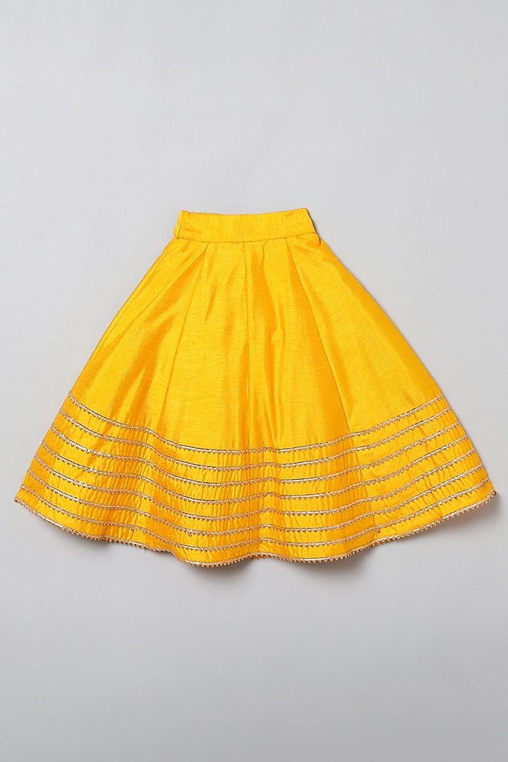 Yellow Matka Silk Gota Embroidered Lehenga Set For Girls by BYB PREMIUM at Pernia's Pop Up Shop