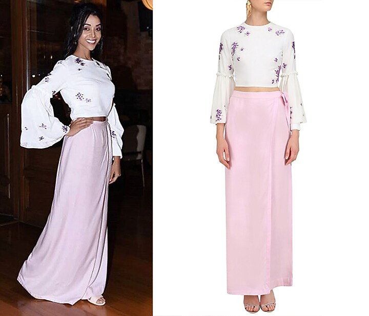 Ivory embroidered ruffled crop top available only at Pernia's Pop Up Shop.