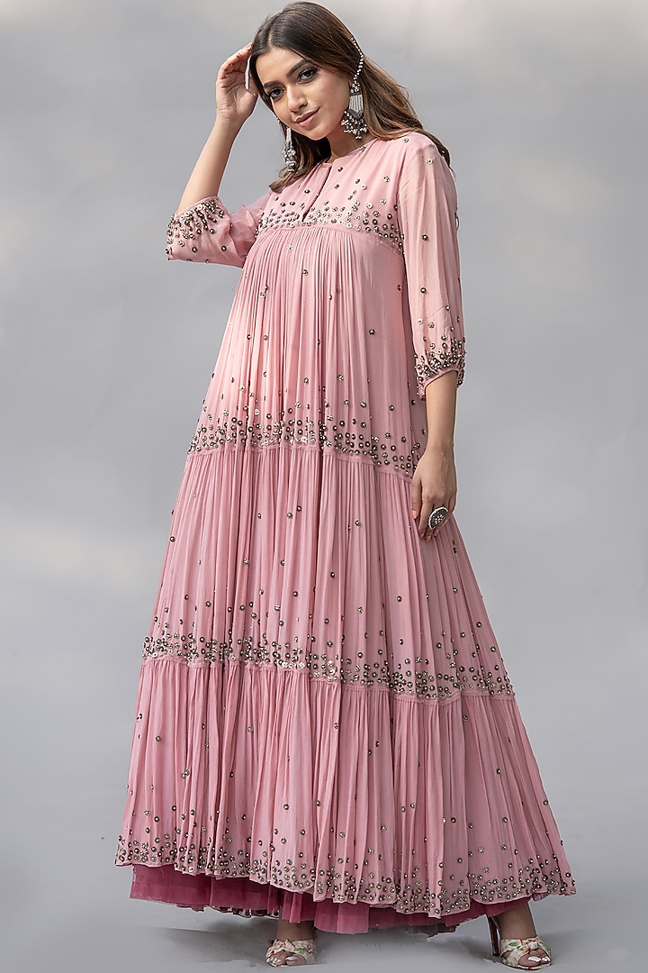 Pink Sequins Embroidered Dress by Abstract By Megha Jain Madaan