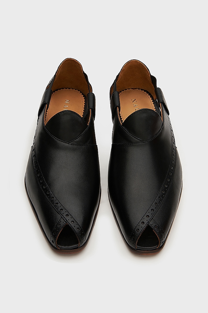 Black Leather Peshawari Sandals by Nauvab