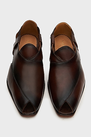 Brown Leather Peshawari Sandals by Nauvab