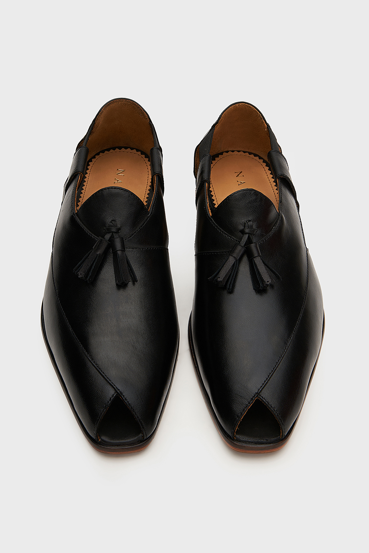 Black Leather Peshawari Sandals by Nauvab