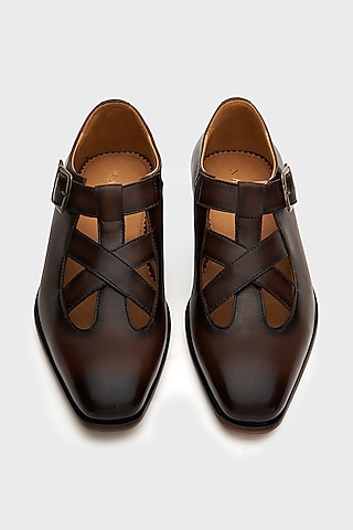 Brown Leather Samrat Sandals by Nauvab