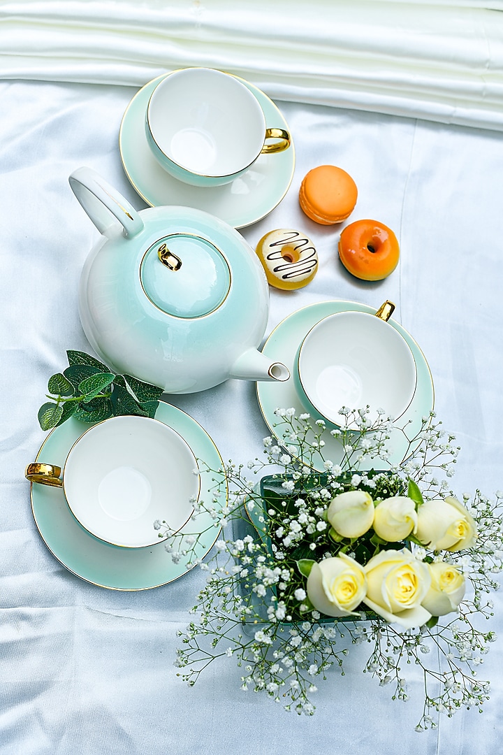 White & Green Porcelain Tea Set by Home Struck