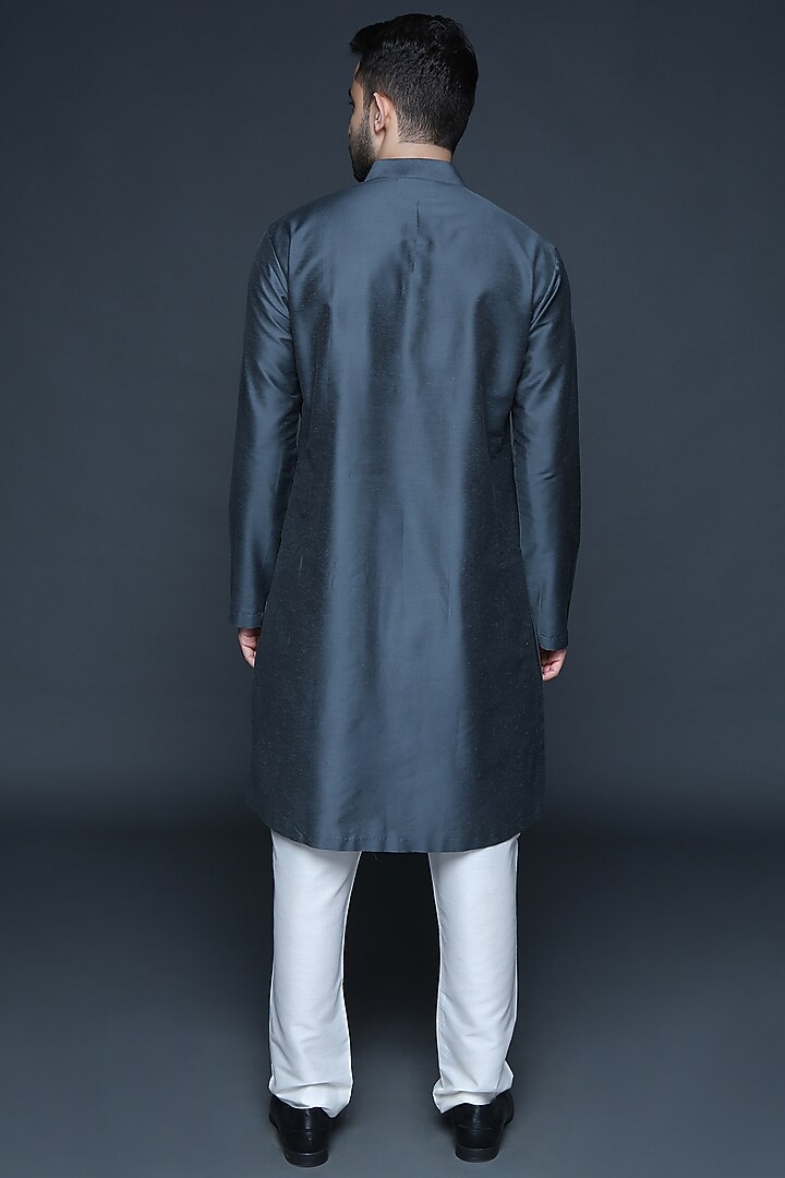 Charcoal Grey Embroidered Kurta Set by Sanjev Marwaaha Men at Pernia's Pop Up Shop