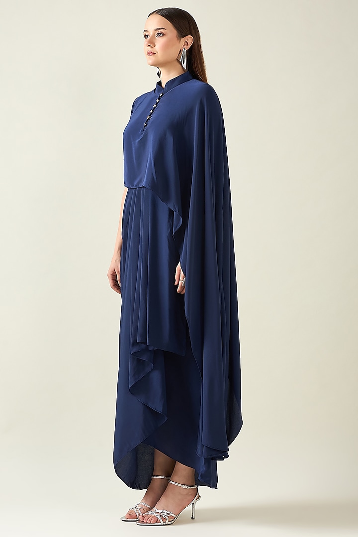 Navy Blue Moss Crepe Draped Summer Dress by Aakaar at Pernia's Pop Up Shop