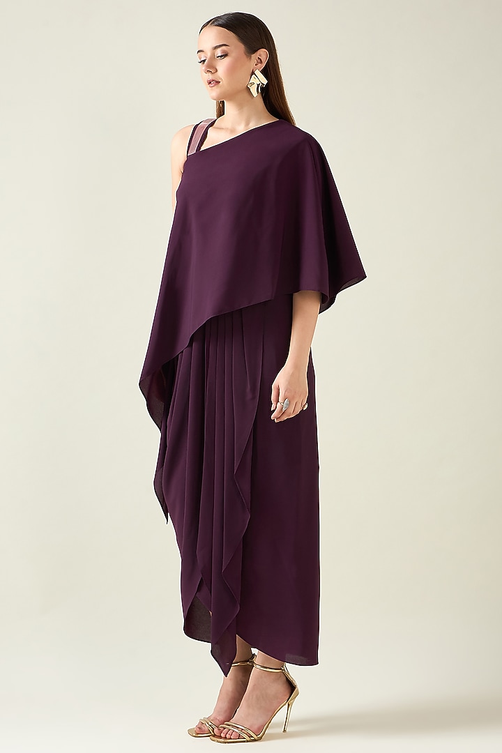 Purple Moss Crepe Draped Summer Dress by Aakaar at Pernia's Pop Up Shop