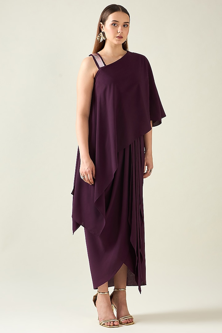 Purple Moss Crepe Draped Summer Dress by Aakaar at Pernia's Pop Up Shop