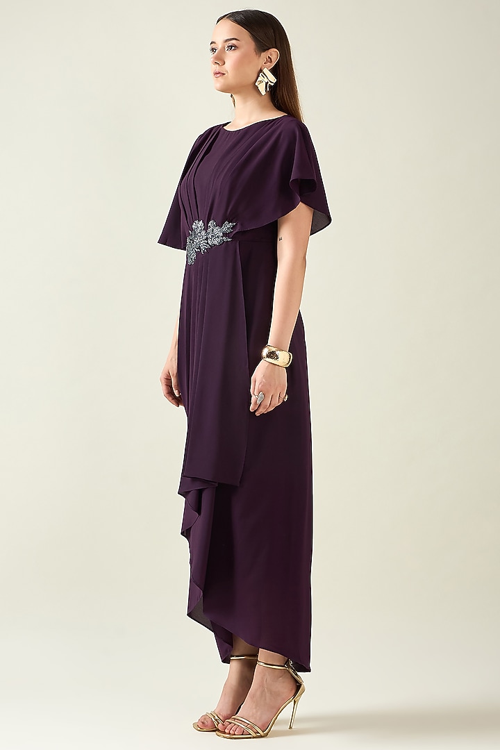 Purple Moss Crepe Crystal Draped Summer Dress by Aakaar at Pernia's Pop Up Shop