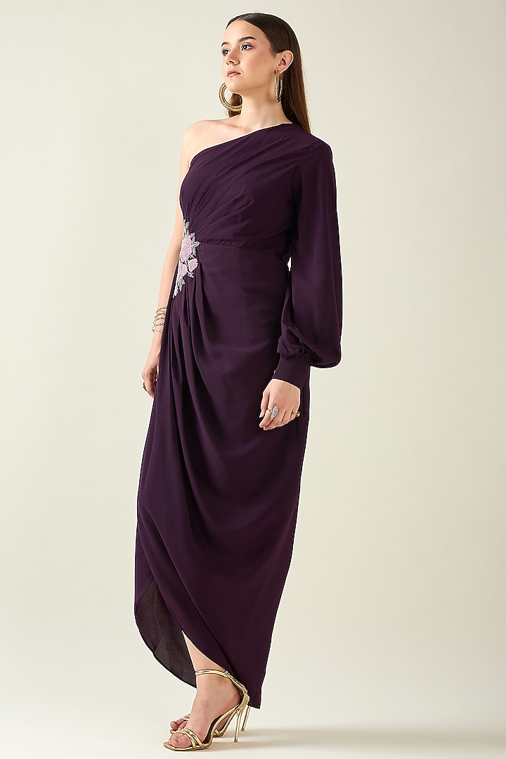 Purple Moss Crepe One-Shoulder Summer Dress by Aakaar at Pernia's Pop Up Shop