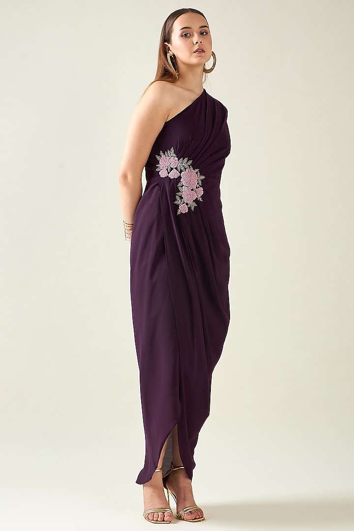 Purple Moss Crepe One-Shoulder Summer Dress by Aakaar at Pernia's Pop Up Shop