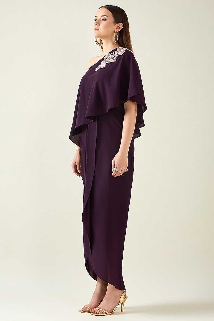 Purple Moss Crepe Floral One-Shoulder Summer Dress by Aakaar at Pernia's Pop Up Shop