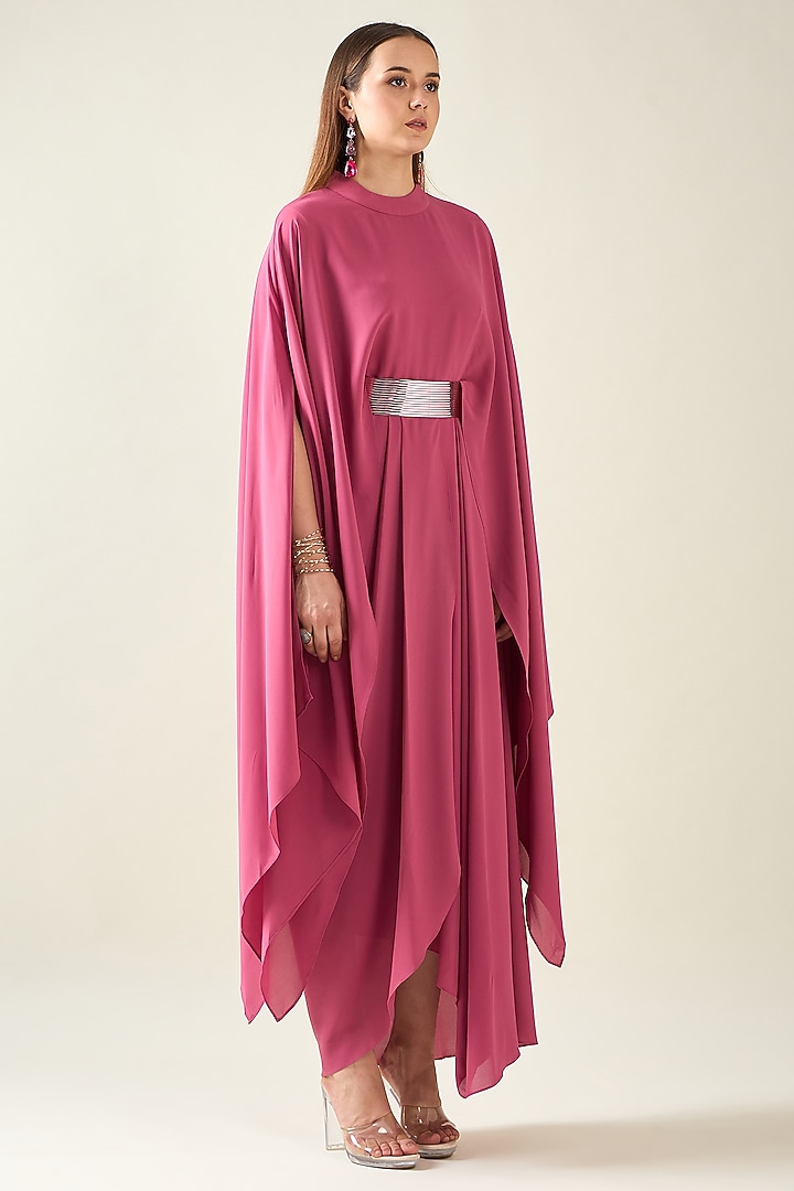Pink Moss Crepe Summer Dress With Belt by Aakaar at Pernia's Pop Up Shop