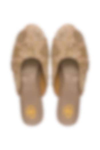 Rose Gold Silk Pearl Embroidered Mule Flats by Kkarma Accessories at Pernia's Pop Up Shop