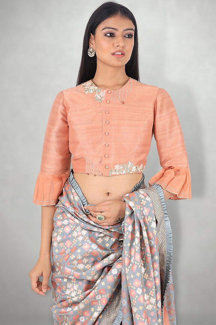 Grey Printed Wedding Saree Set by I AM DESIGN at Pernia's Pop Up Shop