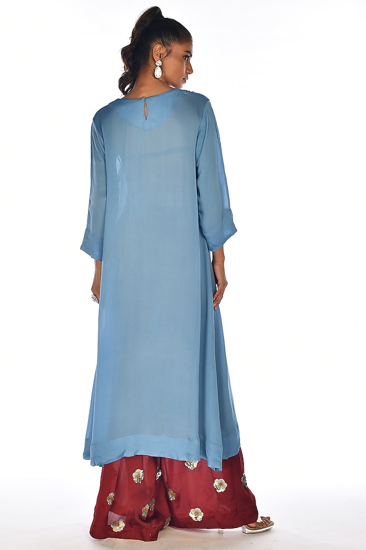 Blue Satin Georgette Sequins Hand Embroidered Kurta Set by Isadaa by Rotna Dutt at Pernia's Pop Up Shop