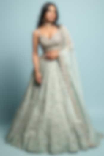 Mint Green Tulle Bridal Lehenga Set by Mrunalini Rao at Pernia's Pop Up Shop