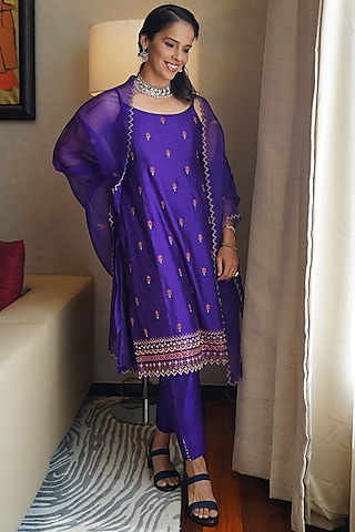 Purple Embroidered Kurta Set by Pink City By Sarika