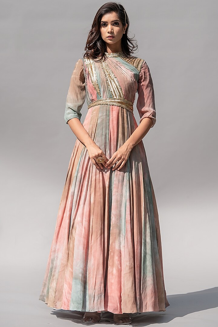 Peach Ombre Embellished Dress by Abstract By Megha Jain Madaan