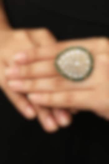 Gold Plated Sea Green Jadtar Stone Ring by Riana Jewellery at Pernia's Pop Up Shop