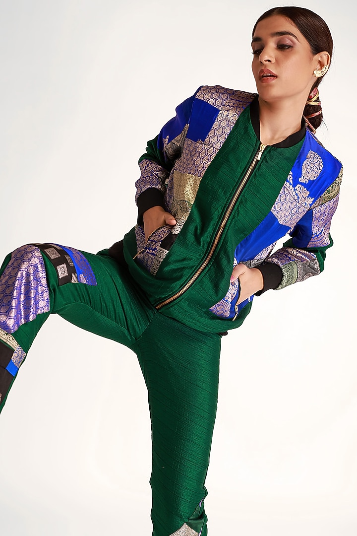 Green Mashru Silk Pant Set by Shriya Singhi at Pernia's Pop Up Shop