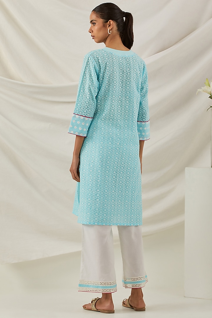 Blue Pure Cotton Chikankari Embroidered Kurta Set by The Indian Cause at Pernia's Pop Up Shop