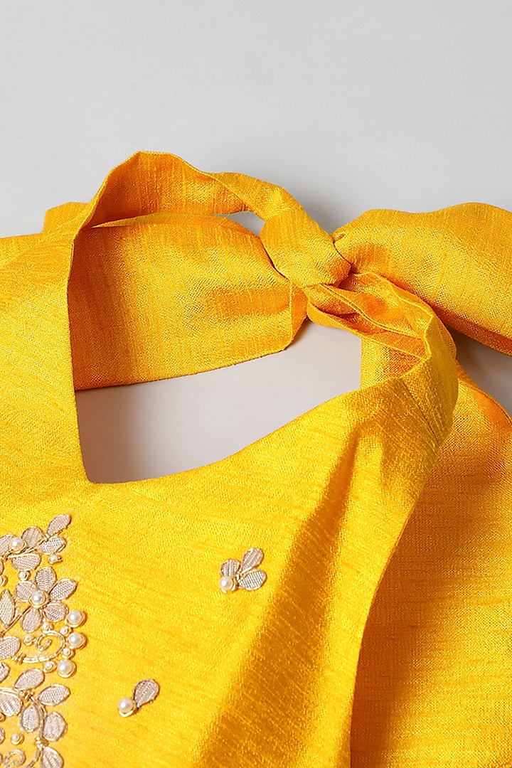 Yellow Matka Silk Gota Embroidered Lehenga Set For Girls by BYB PREMIUM at Pernia's Pop Up Shop