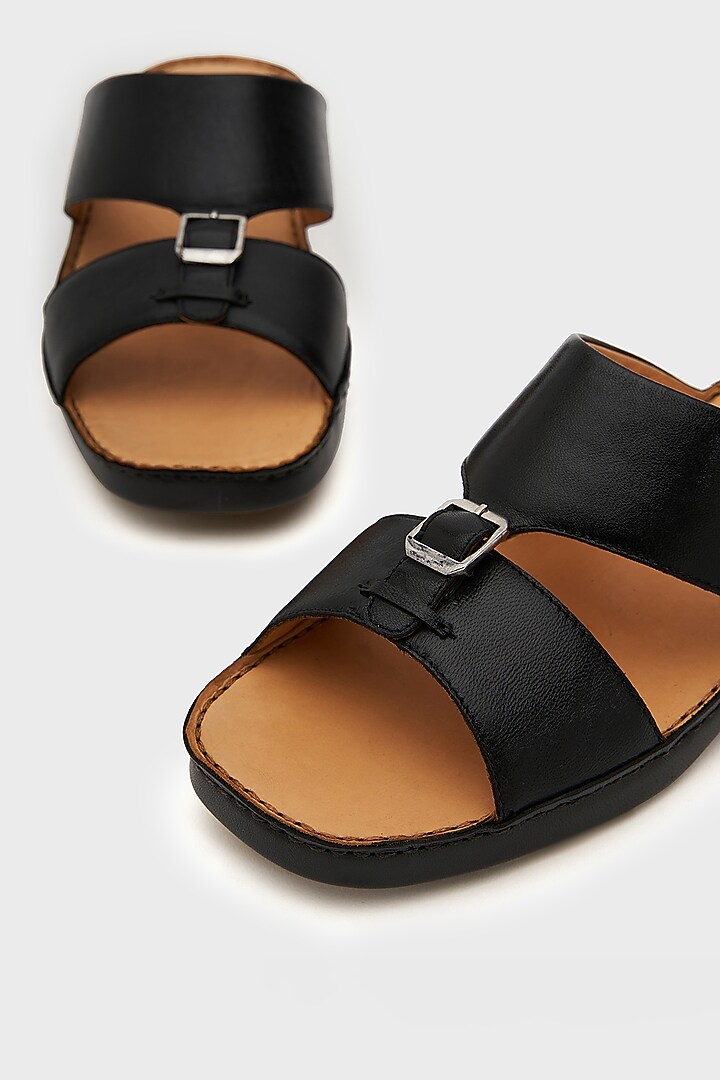 Black Leather Sandals by Nauvab at Pernia's Pop Up Shop