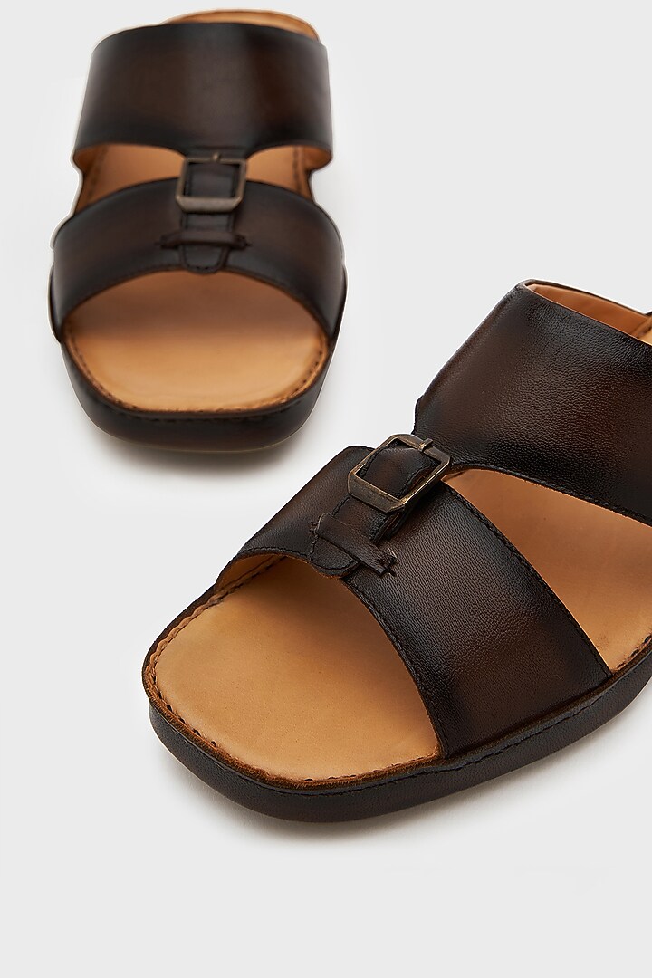 Brown Leather Sandals by Nauvab at Pernia's Pop Up Shop