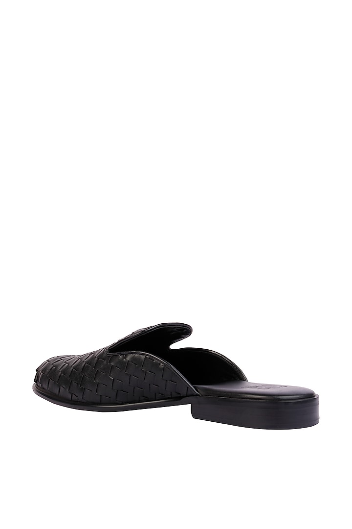 Black Vegan Leather Hand Woven Mules by SKO Men at Pernia's Pop Up Shop
