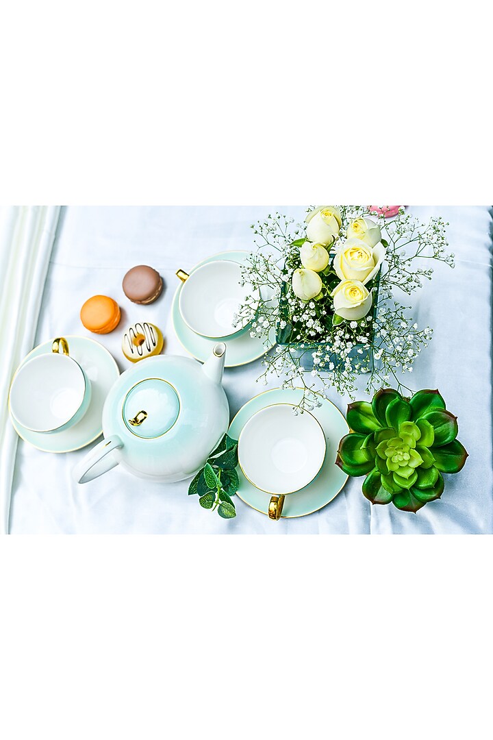 White & Green Porcelain Tea Set by Home Struck at Pernia's Pop Up Shop