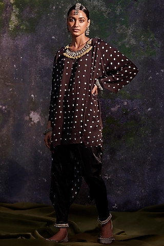Black Bandhani Embellished Kurta Set by 5 Elements Apparel
