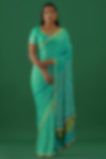 Neon Green Bandhej Embellished Saree Set by 5 Elements Apparel