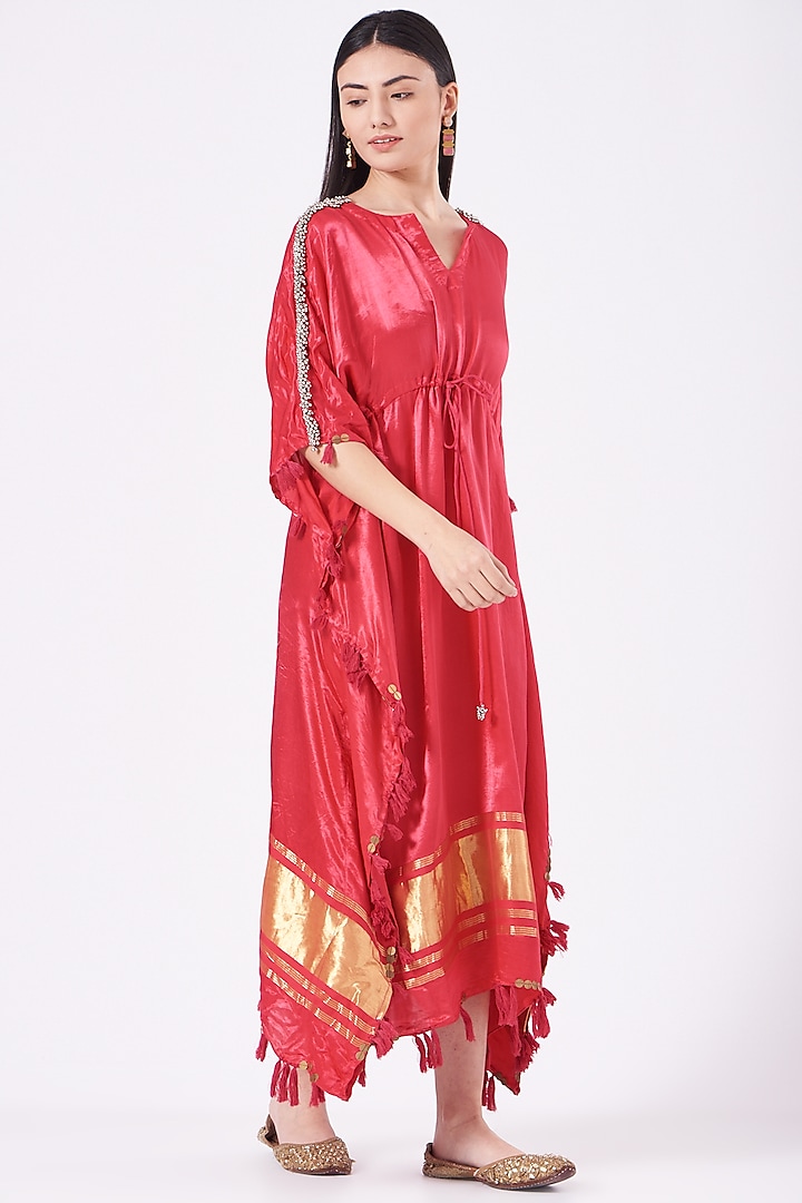 Red Embellished Kaftan by 5 Elements Apparel at Pernia's Pop Up Shop