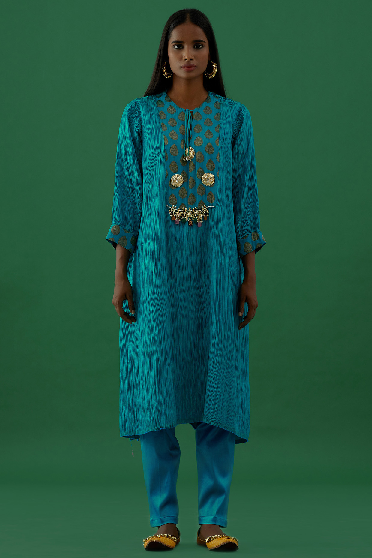 Paisley Blue Embellished Kurta Set by 5 Elements Apparel at Pernia's Pop Up Shop