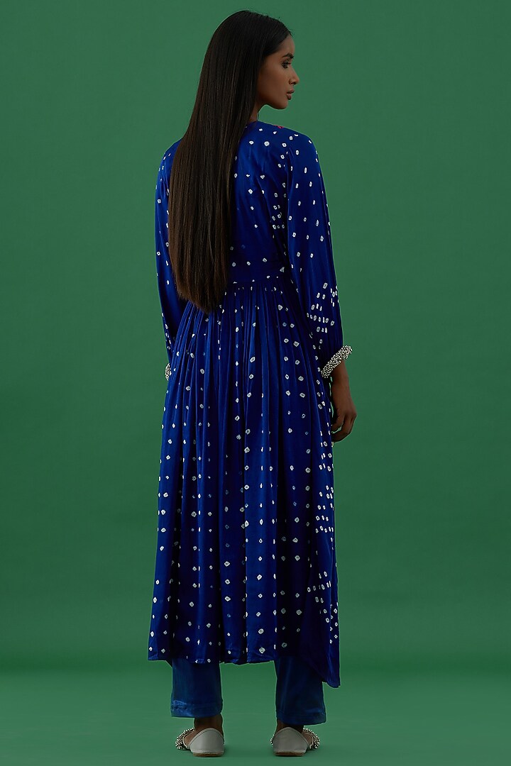 Royal Blue Bandhani Hand-Stitched Party Wear Anarkali by 5 Elements Apparel at Pernia's Pop Up Shop