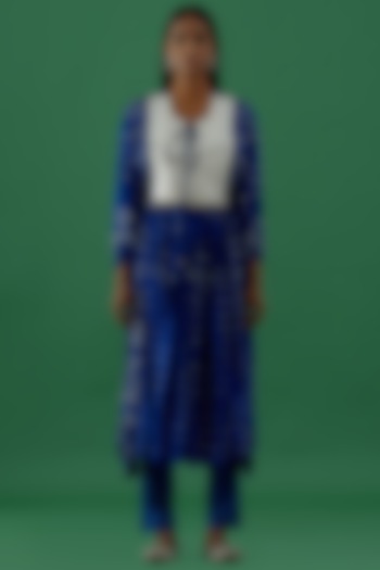 Blue Bandhej Party Wear Anarkali Set by 5 Elements Apparel at Pernia's Pop Up Shop