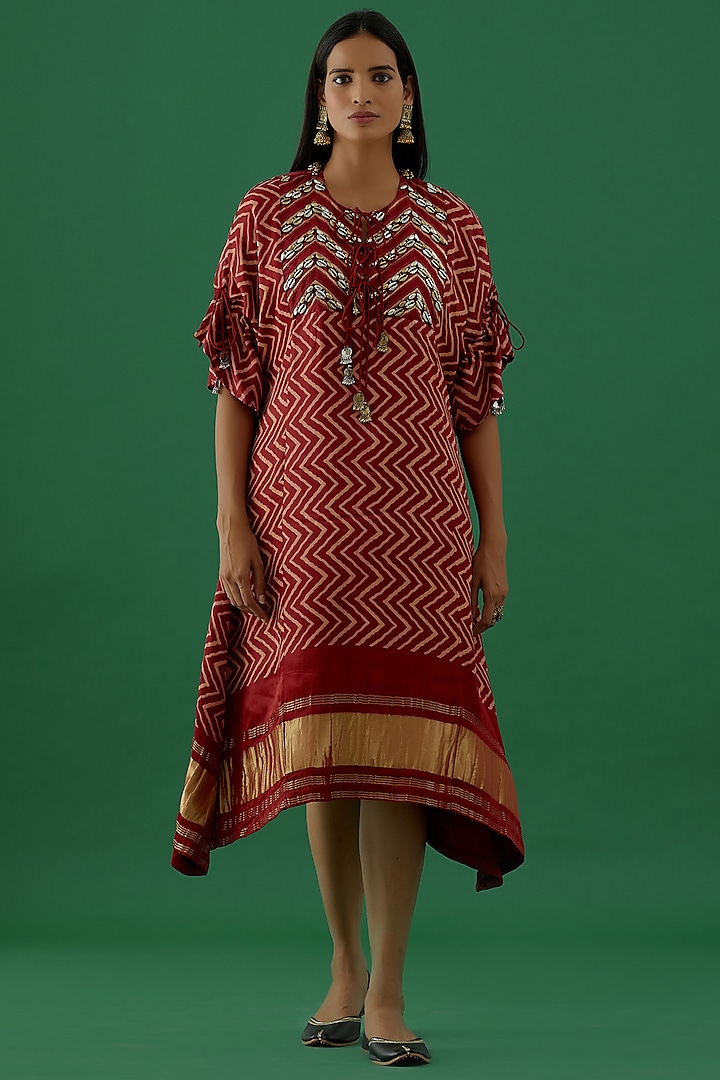 Maroon Printed Kaftan by 5 Elements Apparel at Pernia's Pop Up Shop
