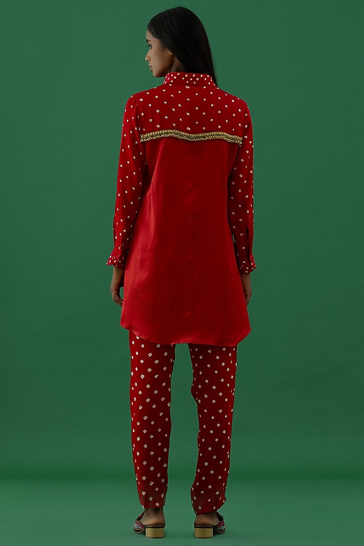 Red Bandhej Design Co-ord Set Fabric main image 0