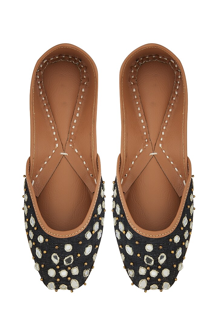 Black Handcrafted Embroidered Juttis by 5 Elements at Pernia's Pop Up Shop