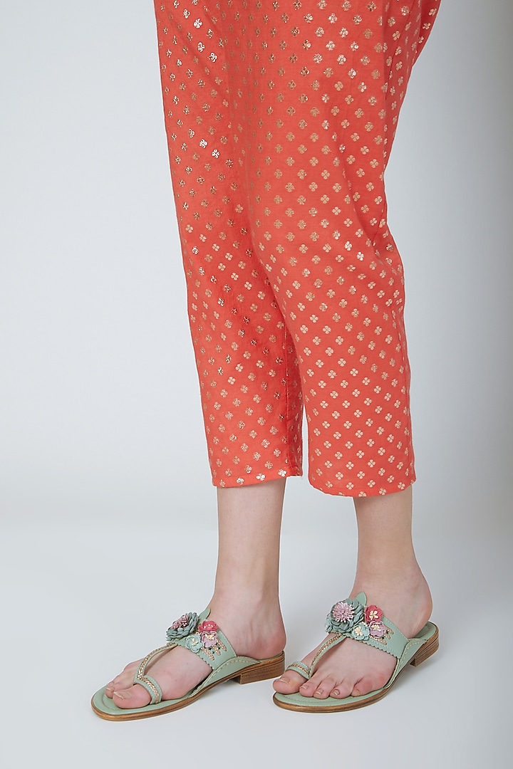 Mint Green Floral Kolhapuris by 5 Elements at Pernia's Pop Up Shop