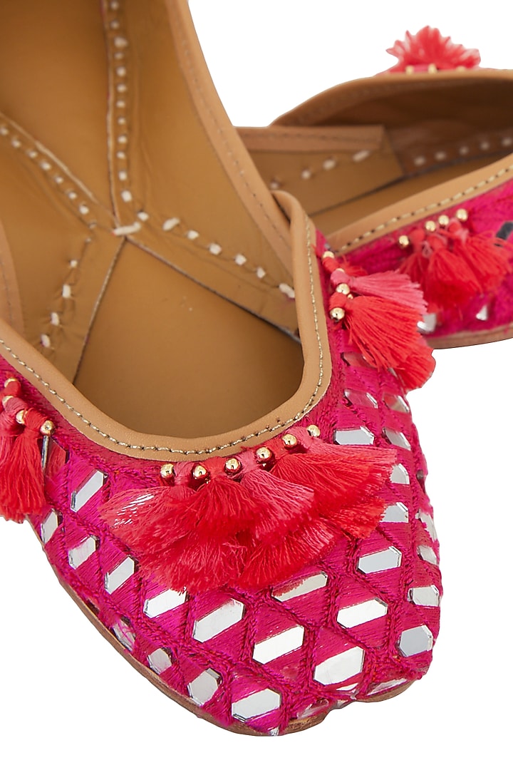 Pink Mirror Embroidered Juttis by 5 Elements at Pernia's Pop Up Shop