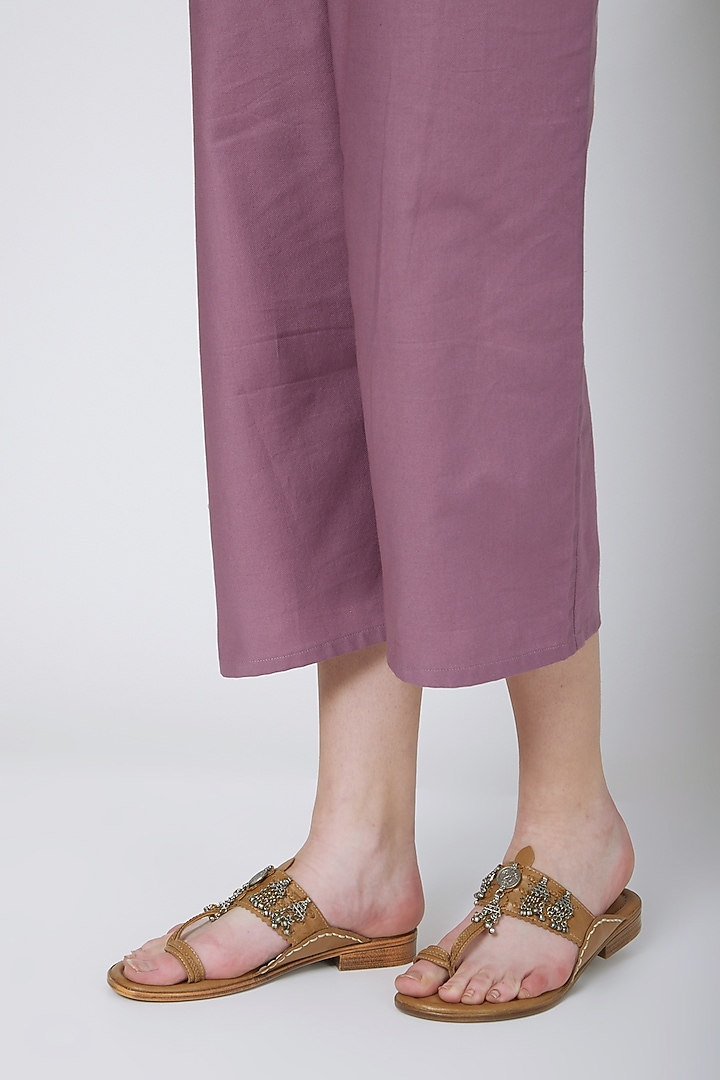 Beige Embroidered Kolhapuris With Ghungroos by 5 Elements at Pernia's Pop Up Shop