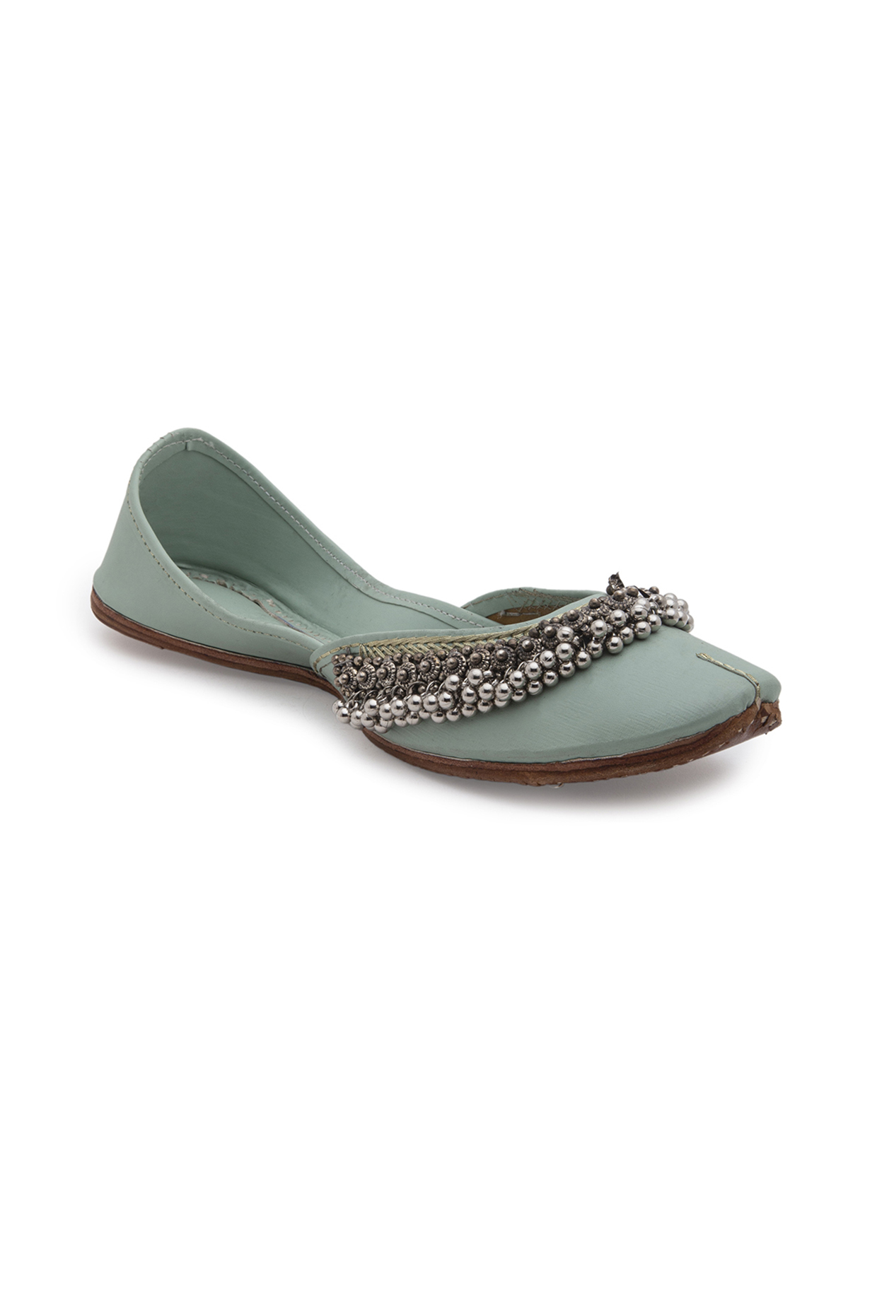 Mint Ghungroo Embellished Juttis by 5 Elements at Pernia's Pop Up Shop