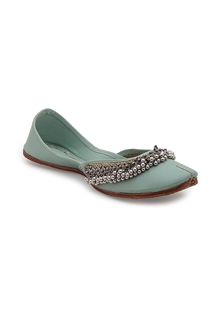 Mint Ghungroo Embellished Juttis by 5 Elements at Pernia's Pop Up Shop