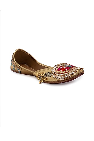 Gold Faux Leather Juttis by 5 Elements