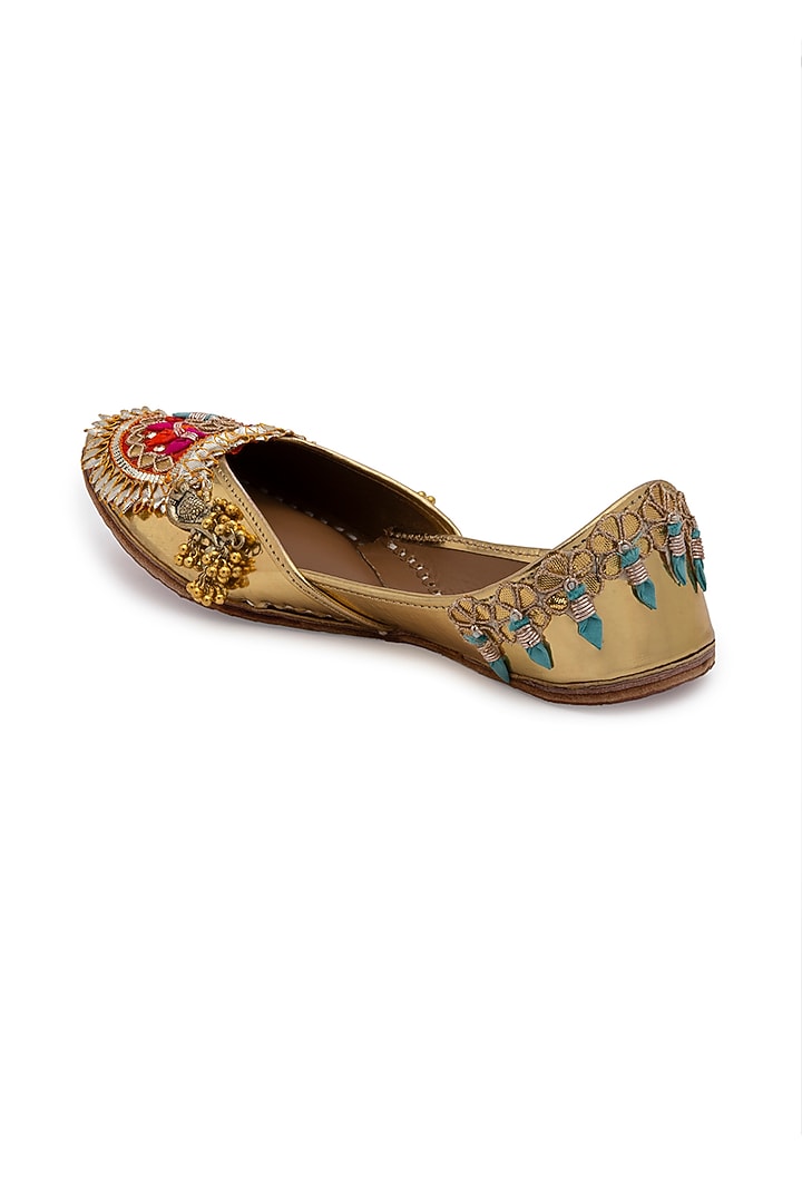 Gold Faux Leather Juttis by 5 Elements at Pernia's Pop Up Shop